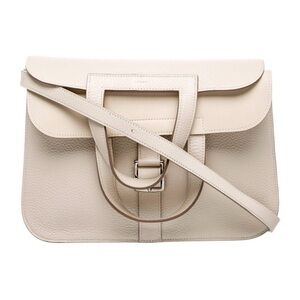Hermes Halzan Cream Leather Convertible Flap Bag